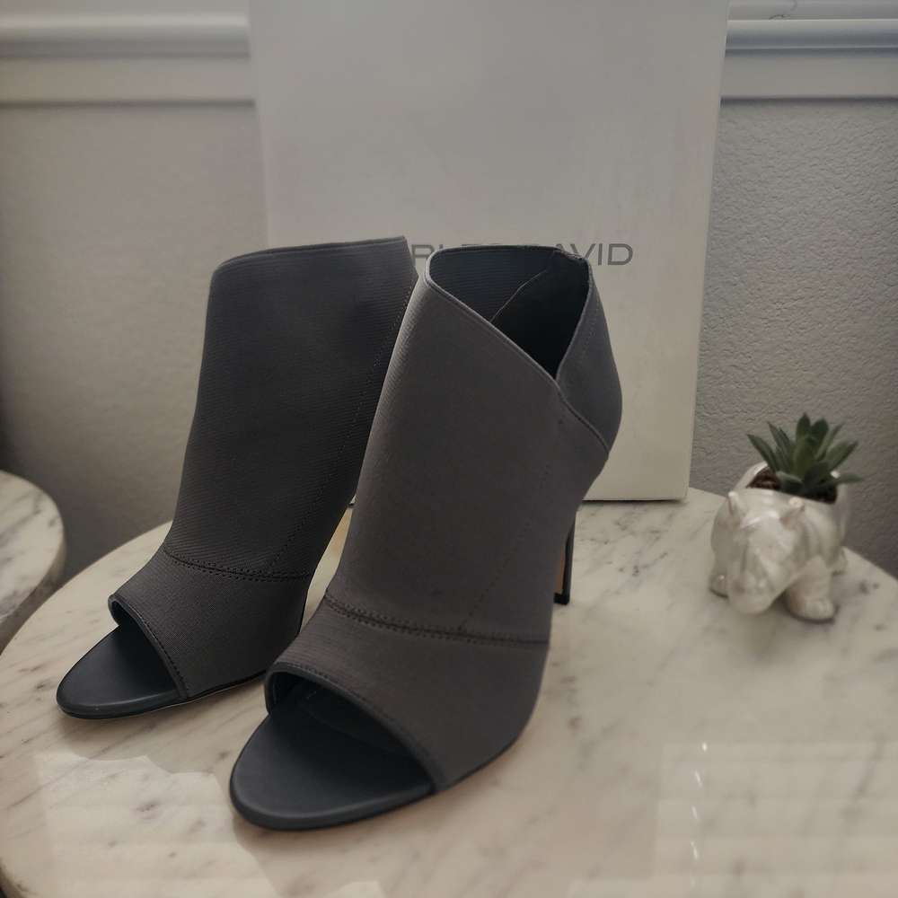 Charles David Grey Peep-Toe Stiletto Booties